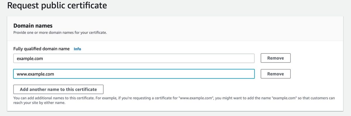 Request a certificate from AWS Request a certificate from AWS
