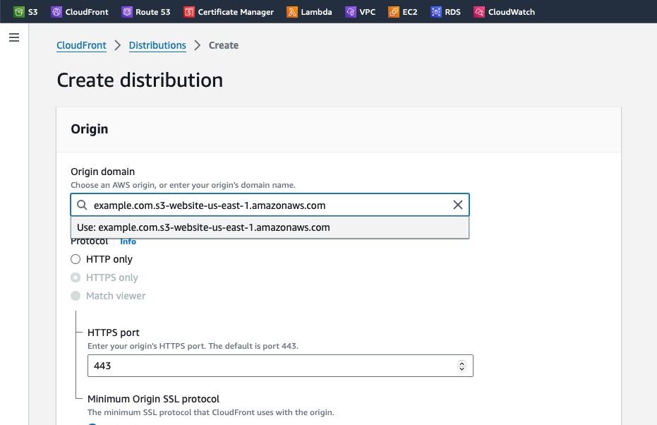 Create a distribution on Cloudfront which uses your S3 bucket as an origin host Create a distribution on Cloudfront which uses your S3 bucket as an origin host